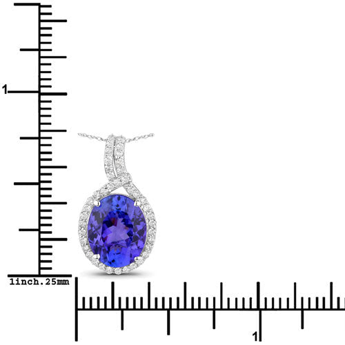3.21 Carat Genuine Tanzanite and White Diamond 14K White Gold Pendant - Pendants - Custom Crafting Alliance, LLC