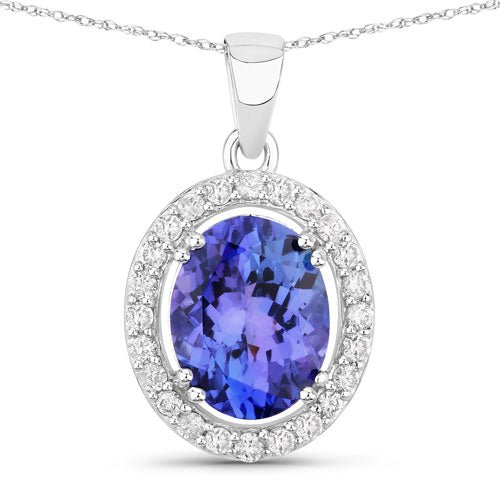 3.21 Carat Genuine Tanzanite and White Diamond 14K White Gold Pendant - Pendants - Custom Crafting Alliance, LLC