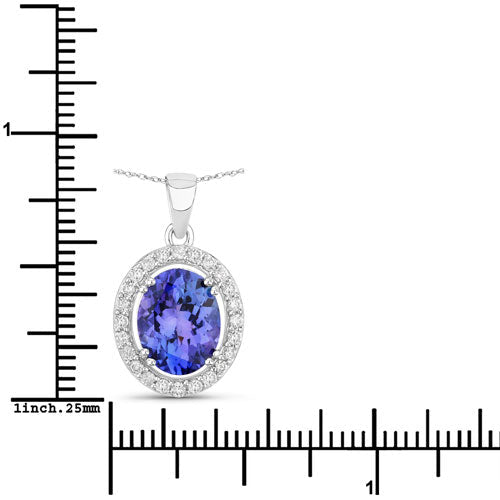 3.21 Carat Genuine Tanzanite and White Diamond 14K White Gold Pendant - Pendants - Custom Crafting Alliance, LLC