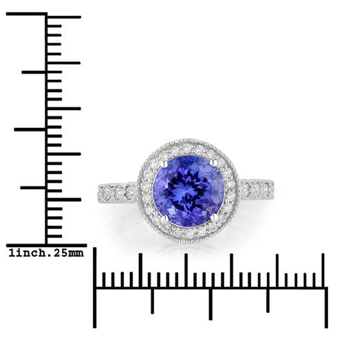 3.21 Carat Genuine Tanzanite and White Diamond 14K White Gold Ring - Rings - Custom Crafting Alliance, LLC