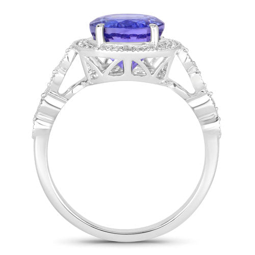 3.21 Carat Genuine Tanzanite and White Diamond 14K White Gold Ring - Rings - Custom Crafting Alliance, LLC