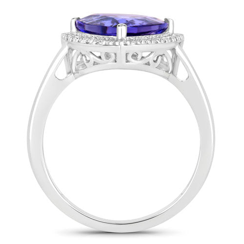 3.23 Carat Genuine Tanzanite and White Diamond 14K White Gold Ring - Rings - Custom Crafting Alliance, LLC