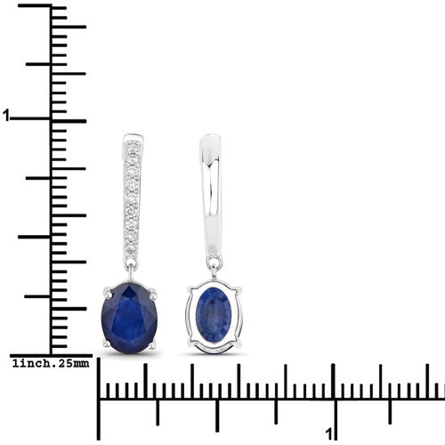 3.24 Carat Genuine Blue Sapphire and White Diamond 14K White Gold Earrings - Earrings - Custom Crafting Alliance, LLC