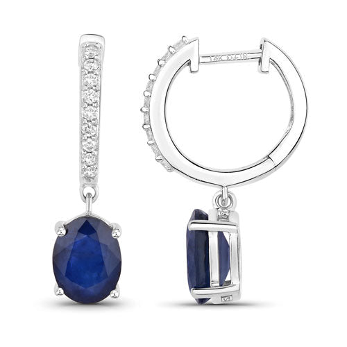 3.24 Carat Genuine Blue Sapphire and White Diamond 14K White Gold Earrings - Earrings - Custom Crafting Alliance, LLC