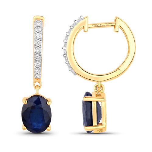 3.24 Carat Genuine Blue Sapphire and White Diamond 14K Yellow Gold Earrings - Earrings - Custom Crafting Alliance, LLC