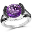 3.24 Carat Genuine Amethyst & Black Diamond .925 Sterling Silver Ring