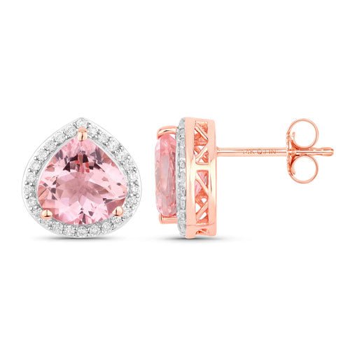3.27 Carat Genuine Morganite and White Diamond 14K Rose Gold Earrings - Earrings - Custom Crafting Alliance, LLC