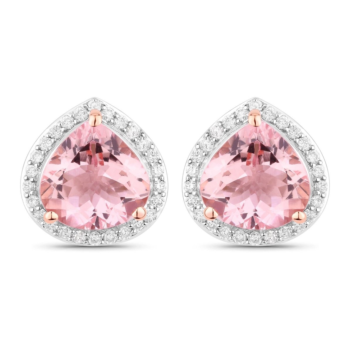 3.27 Carat Genuine Morganite and White Diamond 14K Rose Gold Earrings - Earrings - Custom Crafting Alliance, LLC