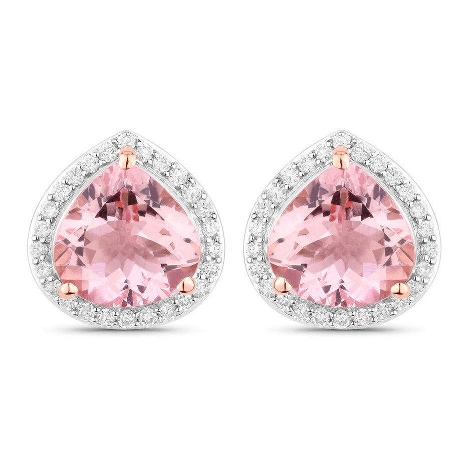 3.27 Carat Genuine Morganite and White Diamond 14K Rose Gold Earrings - Earrings - Custom Crafting Alliance, LLC