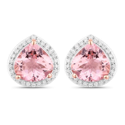 3.27 Carat Genuine Morganite and White Diamond 14K Rose Gold Earrings - Earrings - Custom Crafting Alliance, LLC
