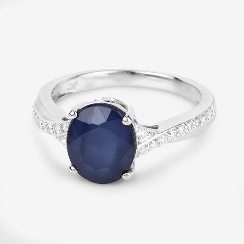 3.28 Carat Genuine Blue Sapphire and White Diamond 14K White Gold Ring - Rings - Custom Crafting Alliance, LLC