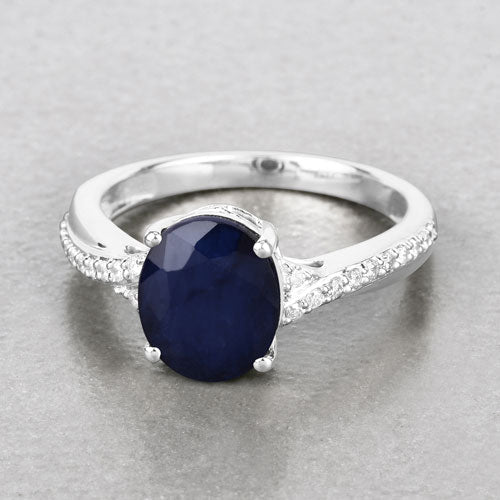 3.28 Carat Genuine Blue Sapphire and White Diamond 14K White Gold Ring - Rings - Custom Crafting Alliance, LLC