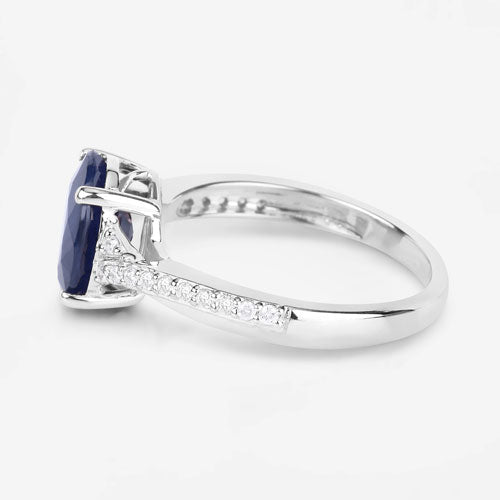 3.28 Carat Genuine Blue Sapphire and White Diamond 14K White Gold Ring - Rings - Custom Crafting Alliance, LLC