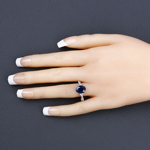 3.28 Carat Genuine Blue Sapphire and White Diamond 14K White Gold Ring - Rings - Custom Crafting Alliance, LLC
