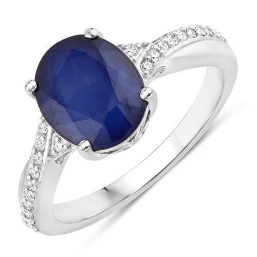 3.28 Carat Genuine Blue Sapphire and White Diamond 14K White Gold Ring - Rings - Custom Crafting Alliance, LLC