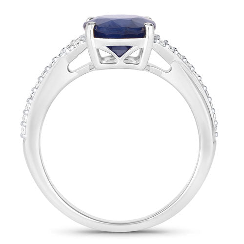 3.28 Carat Genuine Blue Sapphire and White Diamond 14K White Gold Ring - Rings - Custom Crafting Alliance, LLC
