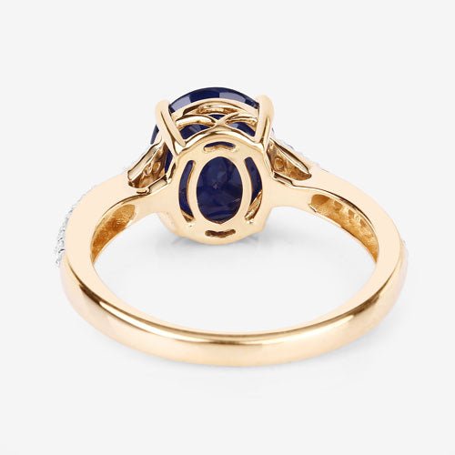 3.28 Carat Genuine Blue Sapphire and White Diamond 14K Yellow Gold Ring - Rings - Custom Crafting Alliance, LLC
