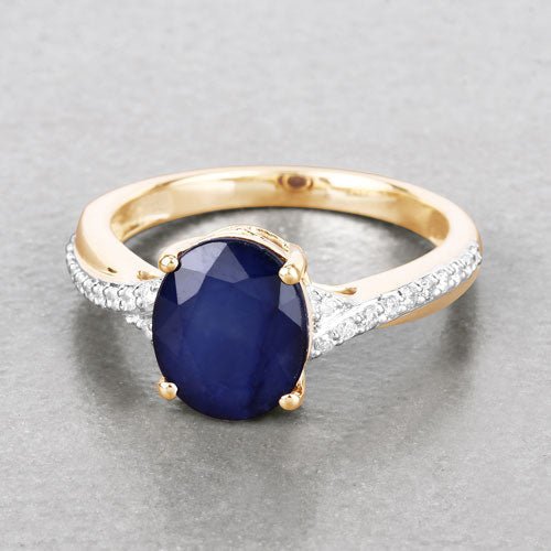 3.28 Carat Genuine Blue Sapphire and White Diamond 14K Yellow Gold Ring - Rings - Custom Crafting Alliance, LLC