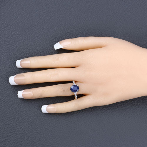 3.28 Carat Genuine Blue Sapphire and White Diamond 14K Yellow Gold Ring - Rings - Custom Crafting Alliance, LLC