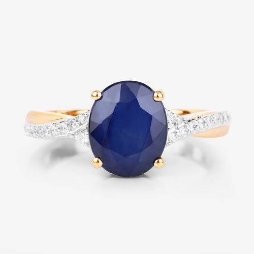 3.28 Carat Genuine Blue Sapphire and White Diamond 14K Yellow Gold Ring - Rings - Custom Crafting Alliance, LLC