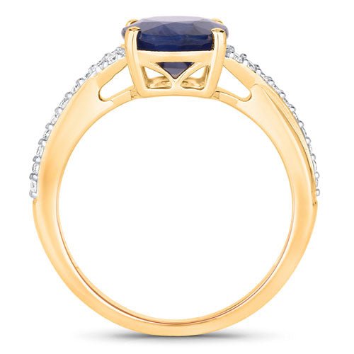 3.28 Carat Genuine Blue Sapphire and White Diamond 14K Yellow Gold Ring - Rings - Custom Crafting Alliance, LLC