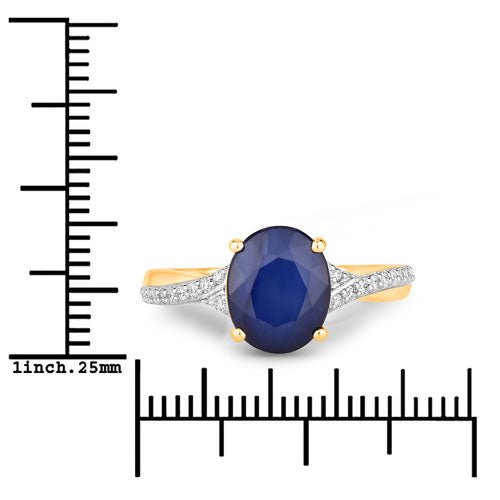 3.28 Carat Genuine Blue Sapphire and White Diamond 14K Yellow Gold Ring - Rings - Custom Crafting Alliance, LLC