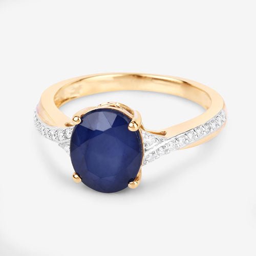 3.28 Carat Genuine Blue Sapphire and White Diamond 14K Yellow Gold Ring - Rings - Custom Crafting Alliance, LLC