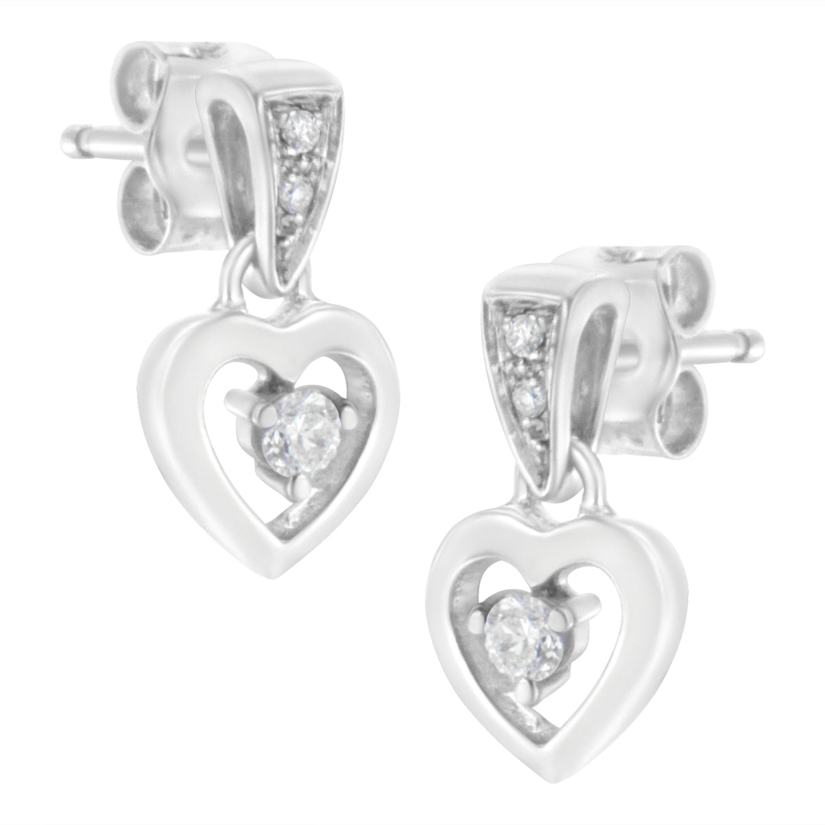 14K White Gold 1/6 Cttw Diamond Dangle Heart Stud Earrings (H-I, SI2-I1)