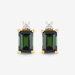 1.24 Carat Genuine Green Tourmaline and White Diamond 14K Yellow Gold Earrings