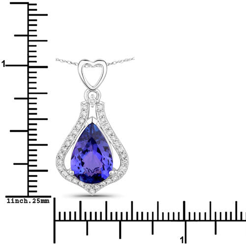 3.30 Carat Genuine Tanzanite and White Diamond 14K White Gold Pendant - Pendants - Custom Crafting Alliance, LLC