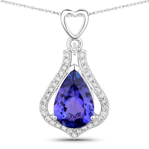 3.30 Carat Genuine Tanzanite and White Diamond 14K White Gold Pendant - Pendants - Custom Crafting Alliance, LLC