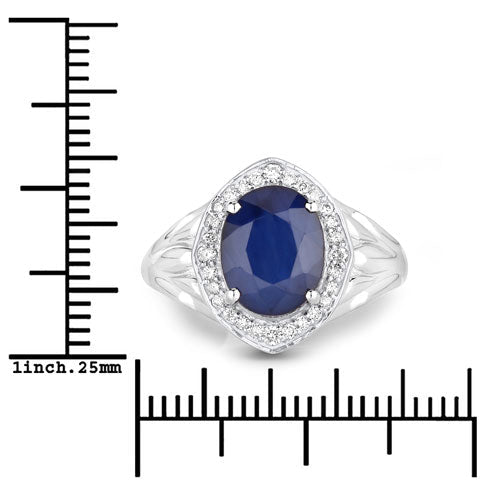 3.31 Carat Genuine Blue Sapphire and White Diamond 14K White Gold Ring - Rings - Custom Crafting Alliance, LLC