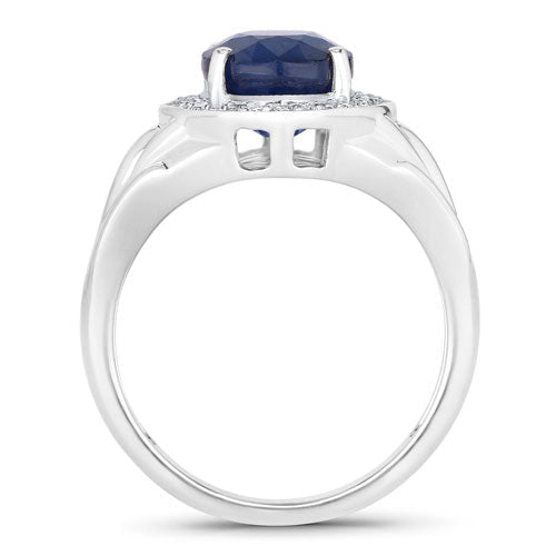 3.31 Carat Genuine Blue Sapphire and White Diamond 14K White Gold Ring - Rings - Custom Crafting Alliance, LLC