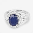 3.31 Carat Genuine Blue Sapphire and White Diamond 14K White Gold Ring - Rings - Custom Crafting Alliance, LLC