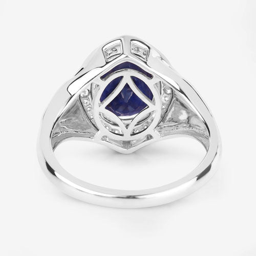 3.31 Carat Genuine Blue Sapphire and White Diamond 14K White Gold Ring - Rings - Custom Crafting Alliance, LLC