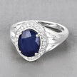 3.31 Carat Genuine Blue Sapphire and White Diamond 14K White Gold Ring - Rings - Custom Crafting Alliance, LLC
