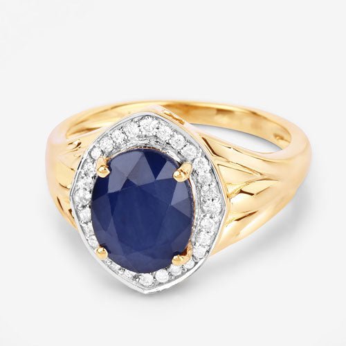 3.31 Carat Genuine Blue Sapphire and White Diamond 14K Yellow Gold Ring - Rings - Custom Crafting Alliance, LLC