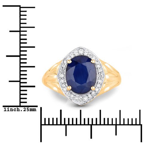 3.31 Carat Genuine Blue Sapphire and White Diamond 14K Yellow Gold Ring - Rings - Custom Crafting Alliance, LLC