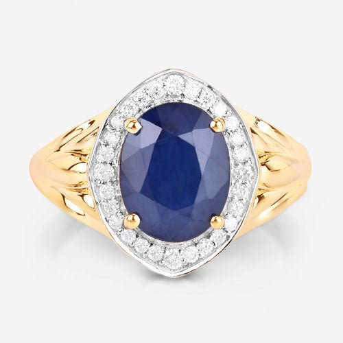 3.31 Carat Genuine Blue Sapphire and White Diamond 14K Yellow Gold Ring - Rings - Custom Crafting Alliance, LLC