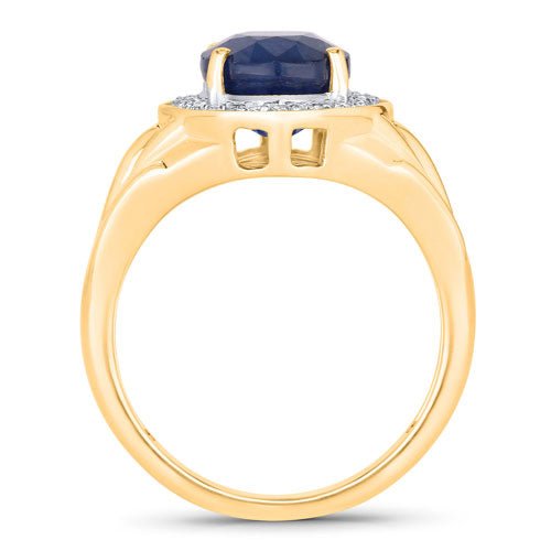 3.31 Carat Genuine Blue Sapphire and White Diamond 14K Yellow Gold Ring - Rings - Custom Crafting Alliance, LLC