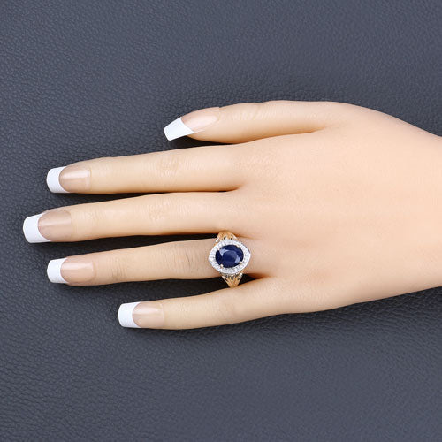 3.31 Carat Genuine Blue Sapphire and White Diamond 14K Yellow Gold Ring - Rings - Custom Crafting Alliance, LLC