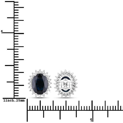 3.32 Carat Genuine Blue Sapphire and White Diamond 14K White Gold Earrings - Earrings - Custom Crafting Alliance, LLC