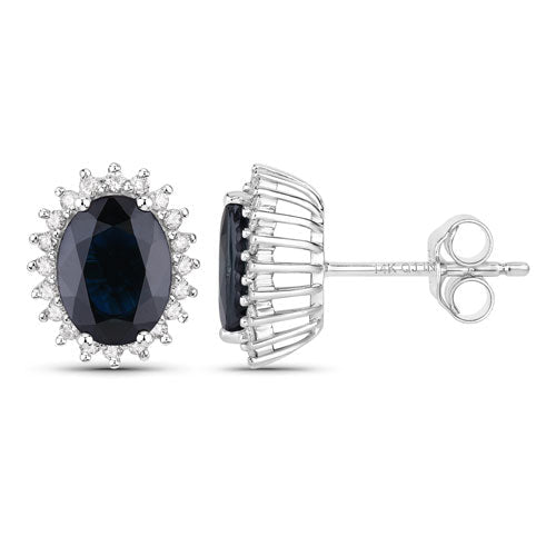 3.32 Carat Genuine Blue Sapphire and White Diamond 14K White Gold Earrings - Earrings - Custom Crafting Alliance, LLC