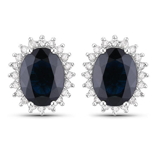 3.32 Carat Genuine Blue Sapphire and White Diamond 14K White Gold Earrings - Earrings - Custom Crafting Alliance, LLC
