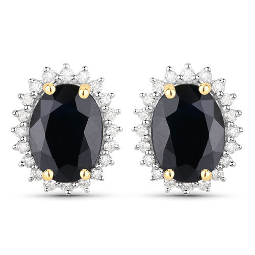 3.32 Carat Genuine Blue Sapphire and White Diamond 14K Yellow Gold Earrings - Earrings - Custom Crafting Alliance, LLC