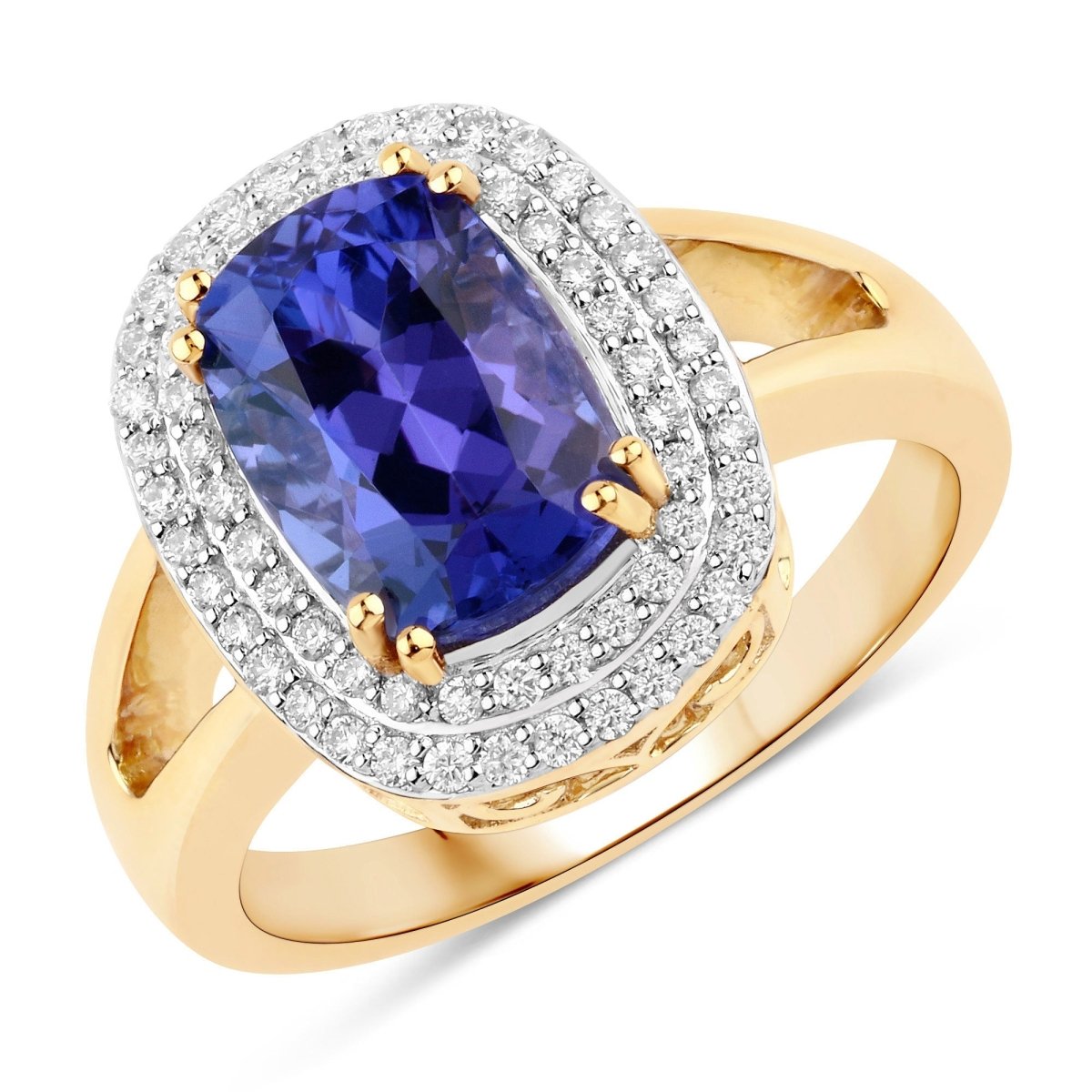 3.33 Carat Genuine Tanzanite and White Diamond 14K Yellow Gold Ring - Rings - Custom Crafting Alliance, LLC