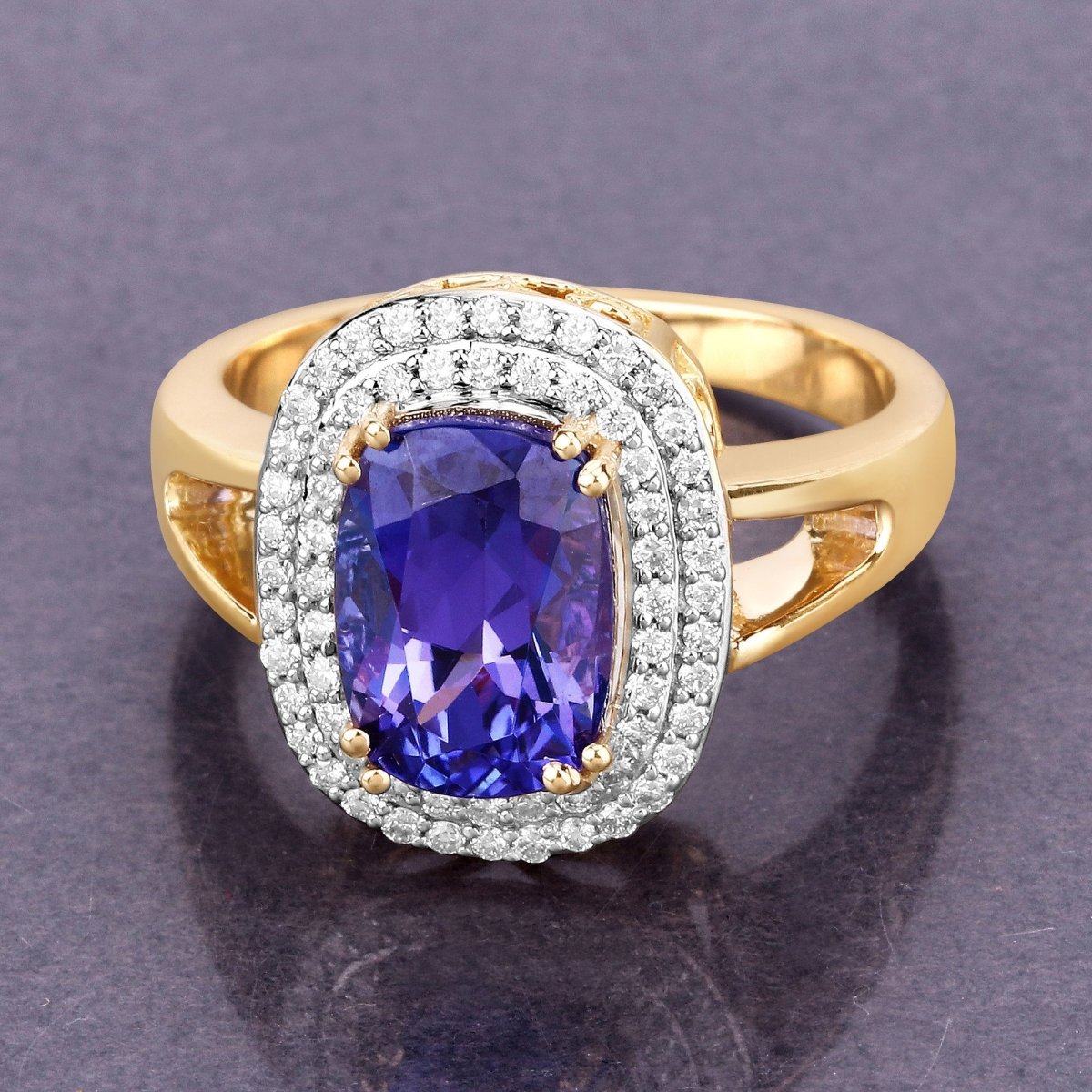 3.33 Carat Genuine Tanzanite and White Diamond 14K Yellow Gold Ring - Rings - Custom Crafting Alliance, LLC