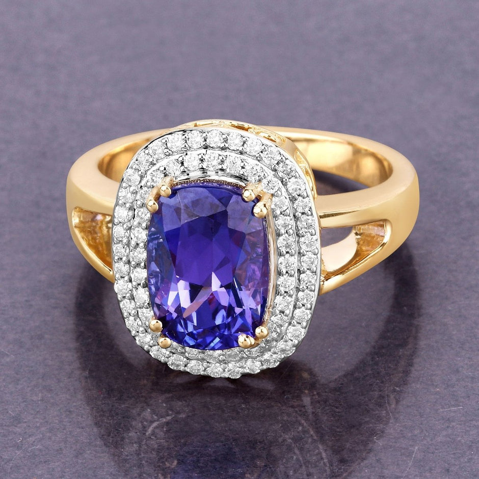 3.33 Carat Genuine Tanzanite and White Diamond 14K Yellow Gold Ring - Rings - Custom Crafting Alliance, LLC