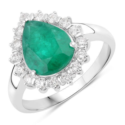 3.33 Carat Genuine Zambian Emerald and White Diamond 14K White Gold Ring - Rings - Custom Crafting Alliance, LLC
