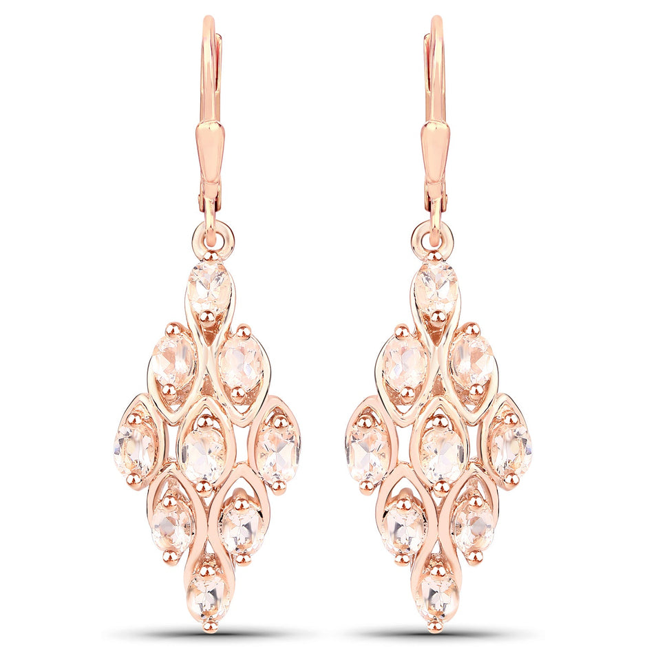18K Rose Gold Plated 2.70 Carat Genuine Morganite .925 Sterling Silver Earrings